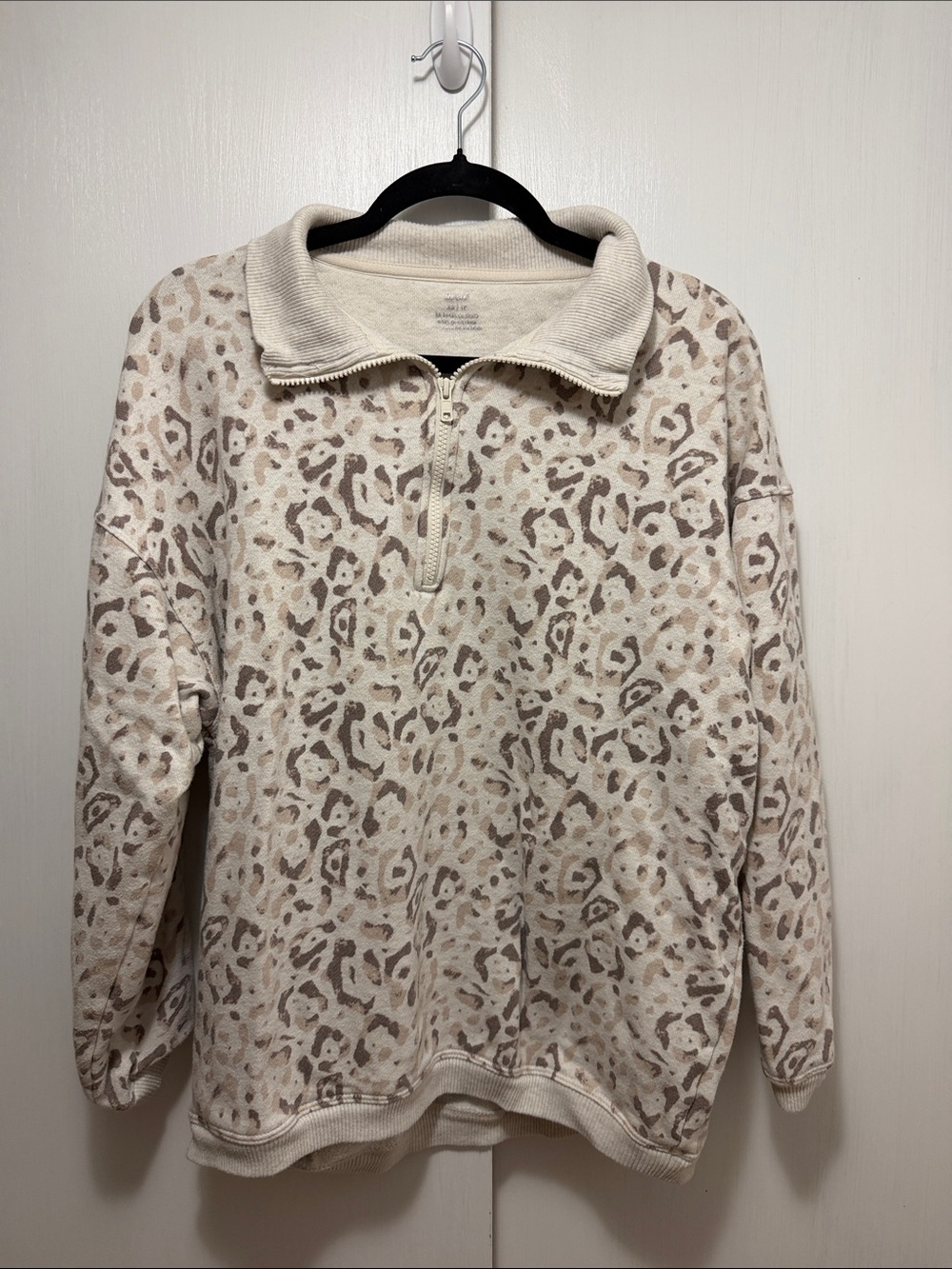 Aerie Quarter-Zip Leopard Print Pullover Sweater - Beige